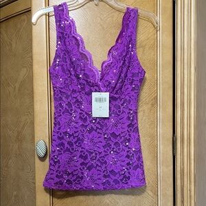Boston Proper Purple/Fuchsia stretchy Lace Camisole